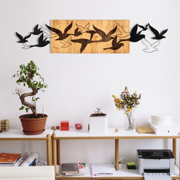 Nástenná drevená dekorácia BIRDS hnedá/čierna