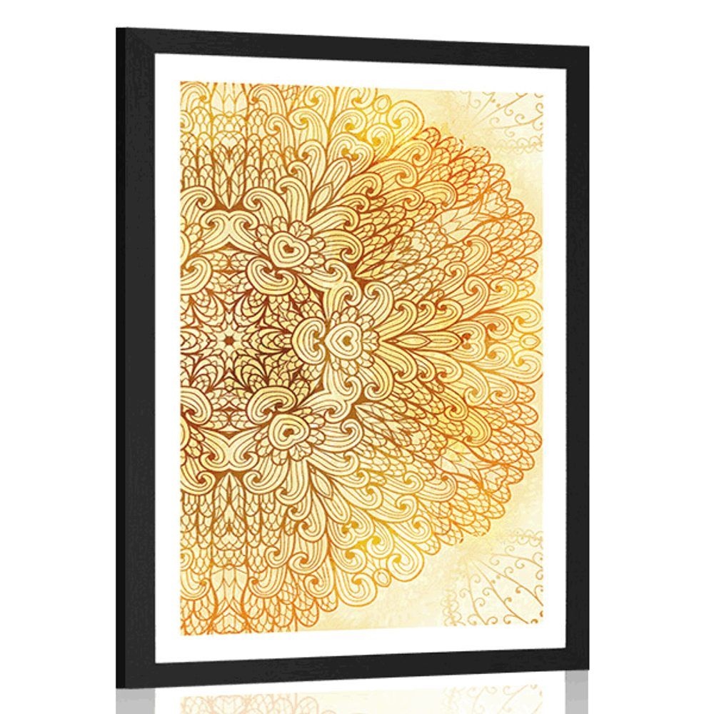 Plagát s paspartou zlatá etnická Mandala - 40x60 black