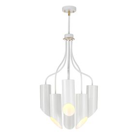 Elstead Závesná lampa Quinto 6-pl. biela/starožitná mosadz, Obývacia izba / jedáleň, oceľ, E27, 60W, K: 73.8cm