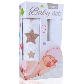 T-TOMI Baby set - bambusová osuška BIO béžové hviezdičky + osuška bambusová