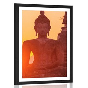 Plagát s paspartou socha Budhu uprostred kameňov - 20x30 silver