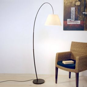 Holländer Krehká stojaca lampa Bambusový oblúk, Obývacia izba / jedáleň, kov, textil, E27, 60W, K: 149cm
