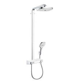 HansGrohe Raindance Select E - Sprchový set Showerpipe 300 s termostatom, 3 prúdy, EcoSmart 9 l/min, biela/chróm 27283400