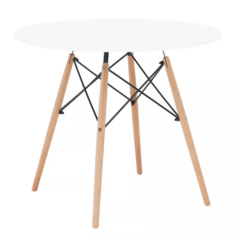  Jedálenský stôl, biela/buk, priemer 90 cm, GAMIN NEW 90