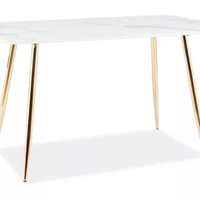 DASKY sklenený jedálenský stôl, biely mramor / zlatá