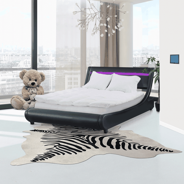 Manželská posteľ s RGB LED osvetlením, čierna, 160x200, FELINA