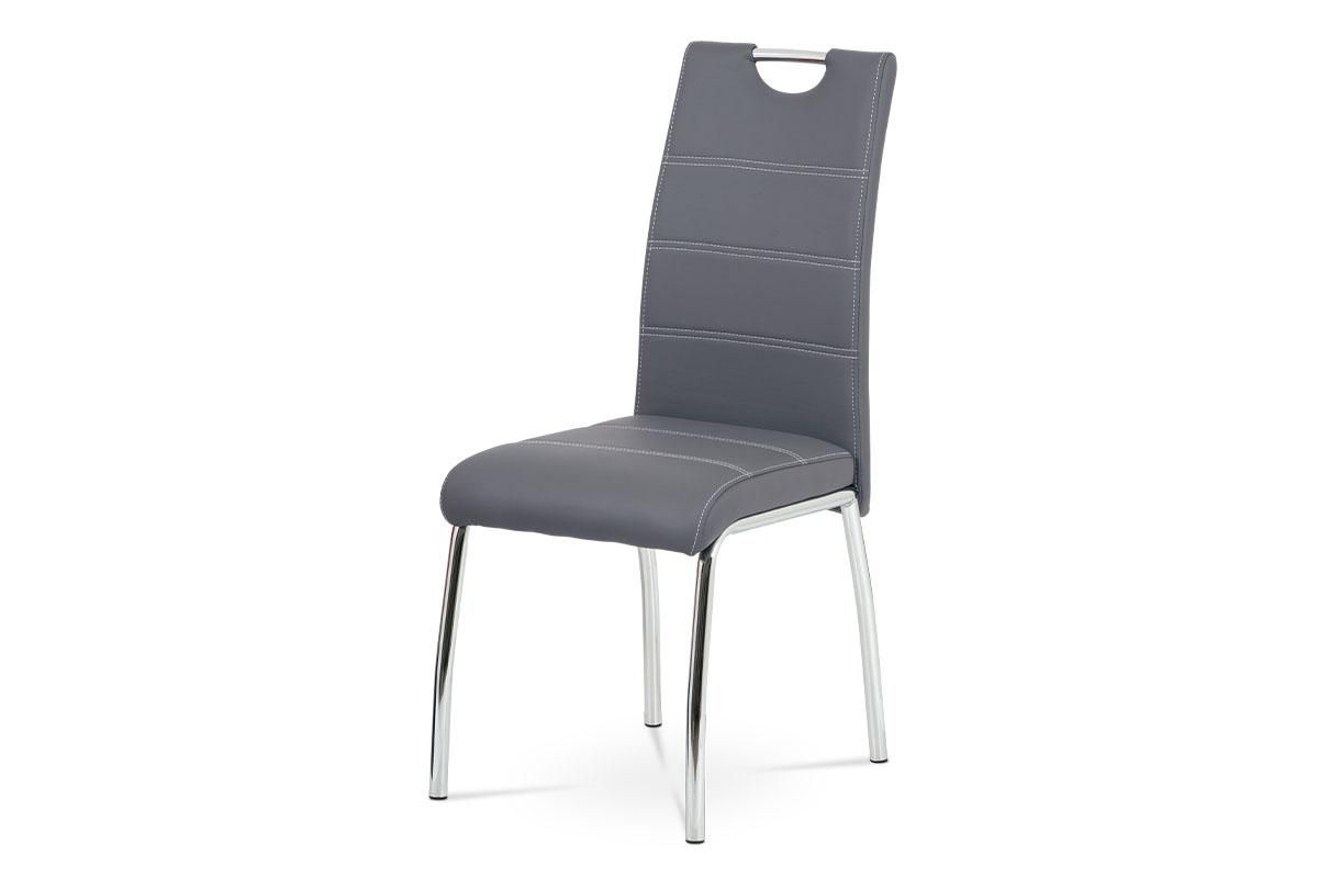 Autronic -  Jedálenská stolička HC-484 GREY sivá ekokoža, biele prešitie