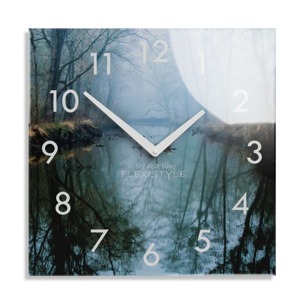 DomTextilu Dekoračné sklenené hodiny 30 cm s motívom rieky 57325