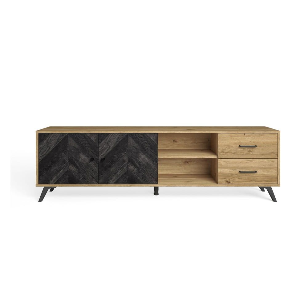 Čierny/prírodný TV stolík v dekore duba 181x53 cm Delta – Marckeric