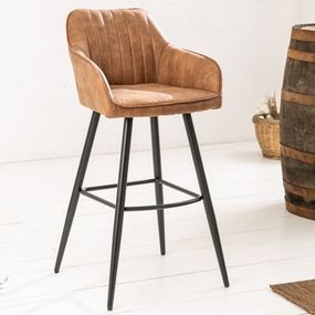 Estila Moderná barová stolička Vittel z mikrovlákna hnedej farby s čiernymi kovovými nohami 102cm
