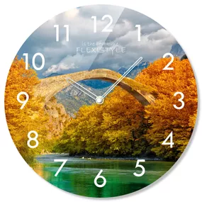 DomTextilu Okrúhle sklenené hodiny 30 cm s motívom jesene 57473