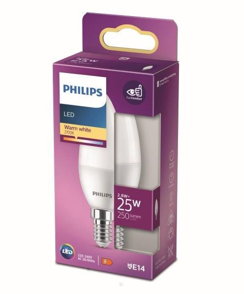 Philips 8719514309296 LED žiarovka E14 2,8W/25W 250lm 2700K B35 sviečka