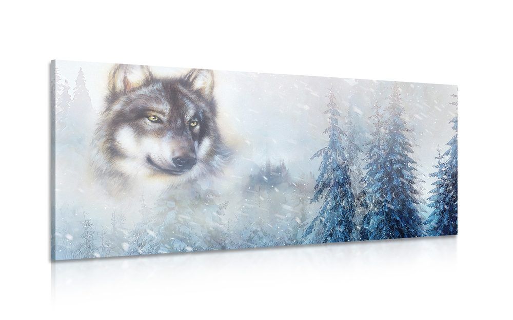 Obraz vlk v zasneženej krajine - 120x60