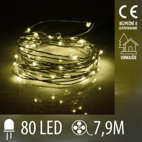 Vianočná LED svetelná mikro reťaz vonkajšia - 80LED - 7,9M Teplá Biela