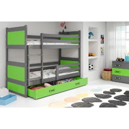 Detská poschodová posteľ s výsuvnou posteľou RICO 160x80 cm Zelená Šedá