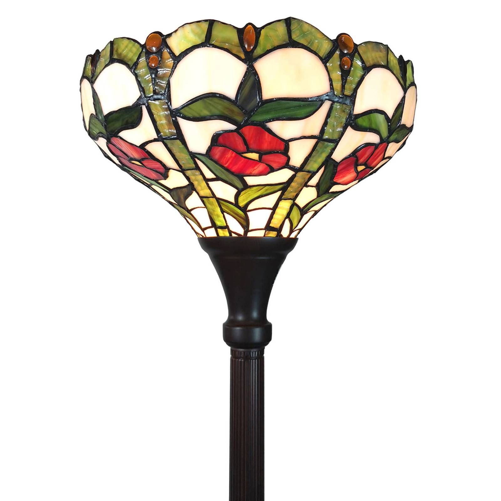 Clayre&Eef Stojaca lampa 6025 sklenené tienidlo štýl Tiffany, Obývacia izba / jedáleň, polyrezín, sklo, E27, 60W, K: 186cm