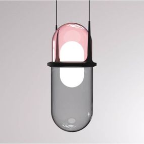 Molto Luce Pille závesné LED svietidlo ružová/sivá, Obývacia izba / jedáleň, ručne fúkané sklo, 15W, K: 41.7cm