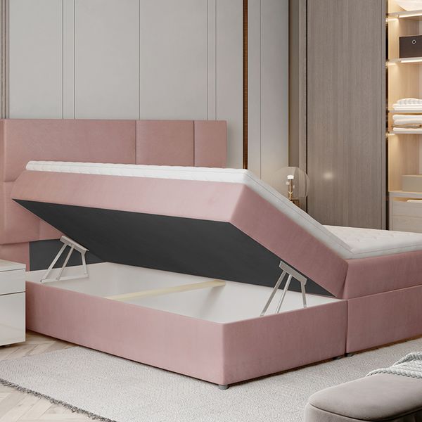 Čalúnená manželská posteľ s úložným priestorom Ferine 145 - tmavozelená