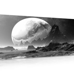 Obraz fantasy krajina v čiernobielom prevedení - 120x60