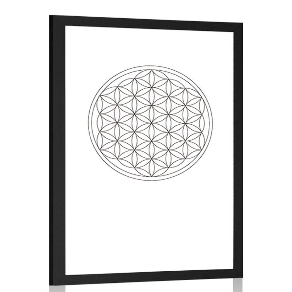 Plagát s paspartou čiernobiela Mandala - 40x60 silver