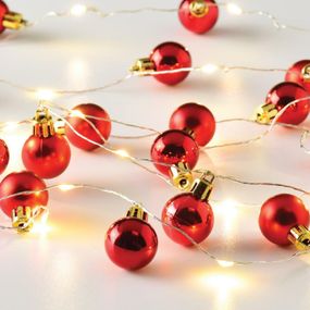 ACA Lighting vánoční girlanda s červenými baňkami 20 LED WW stříbrný měďený drát dekorační řetěz, baterie (2xAA) IP20 190+30cm X13201101
