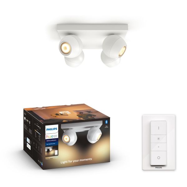 Philips Hue White Ambiance 8719514339149 BUCKRAM stropné bodové svietidlo 4xGU10 +SWITCH 4x5,5W/4x250lm 2200-6500K biela bluetooth