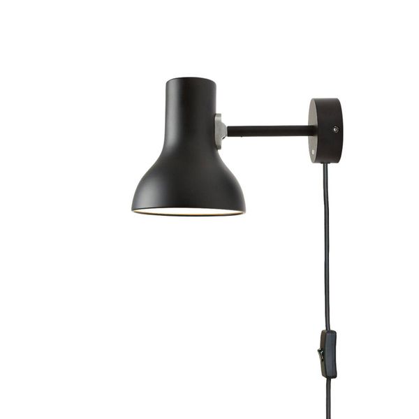Anglepoise Type 75 Mini nástenné zástrčka čierne, Obývacia izba / jedáleň, hliník, E27, 10W, L: 13 cm, K: 15cm