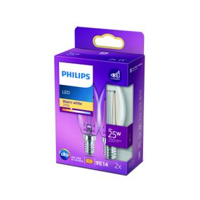 Philips LED sviečka filament E14 2W 2700K 2 kusy, sklo, E14, 2W, Energialuokka: E, P: 9.7 cm
