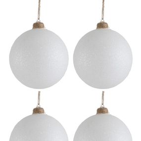 4ks vianočná biela sklenená ozdoba so striebornými glitrami - Ø 12cm