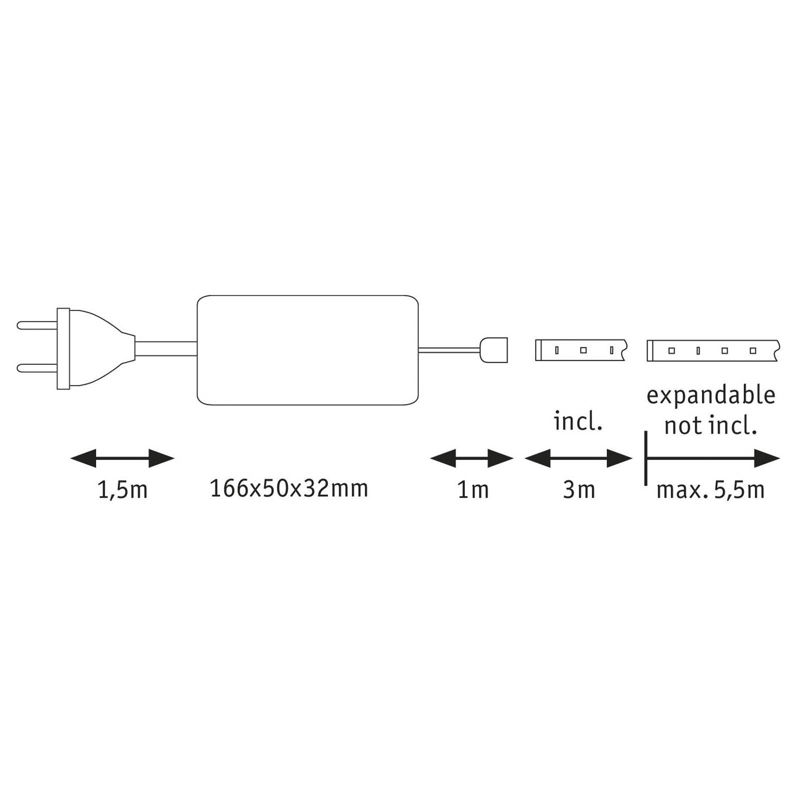 Paulmann MaxLED 1000 basis IP20 denné svetlo 3 m, Obývacia izba / jedáleň, kov, 34W, P: 300 cm, L: 1.25 cm, K: 0.3cm