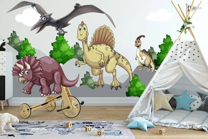 DomTextilu Nálepka na stenu pre deti dinosaury v prírode 150 x 300 cm