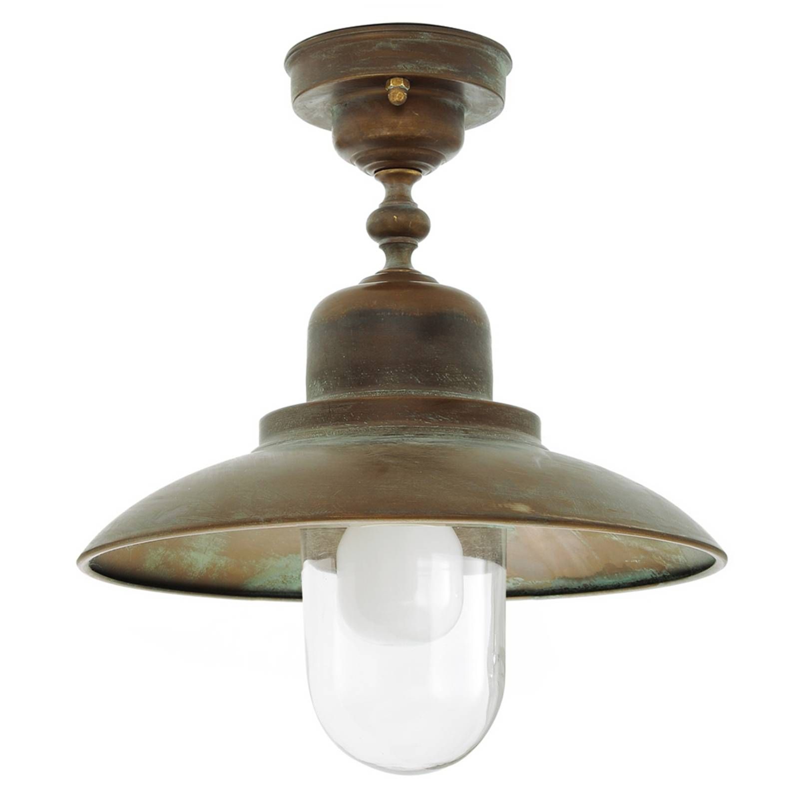 Moretti Luce Kvalitné mosadzné stropné svietidlo Turino IP44, antikizovaná mosadz, sklo, E27, 75W, K: 35cm