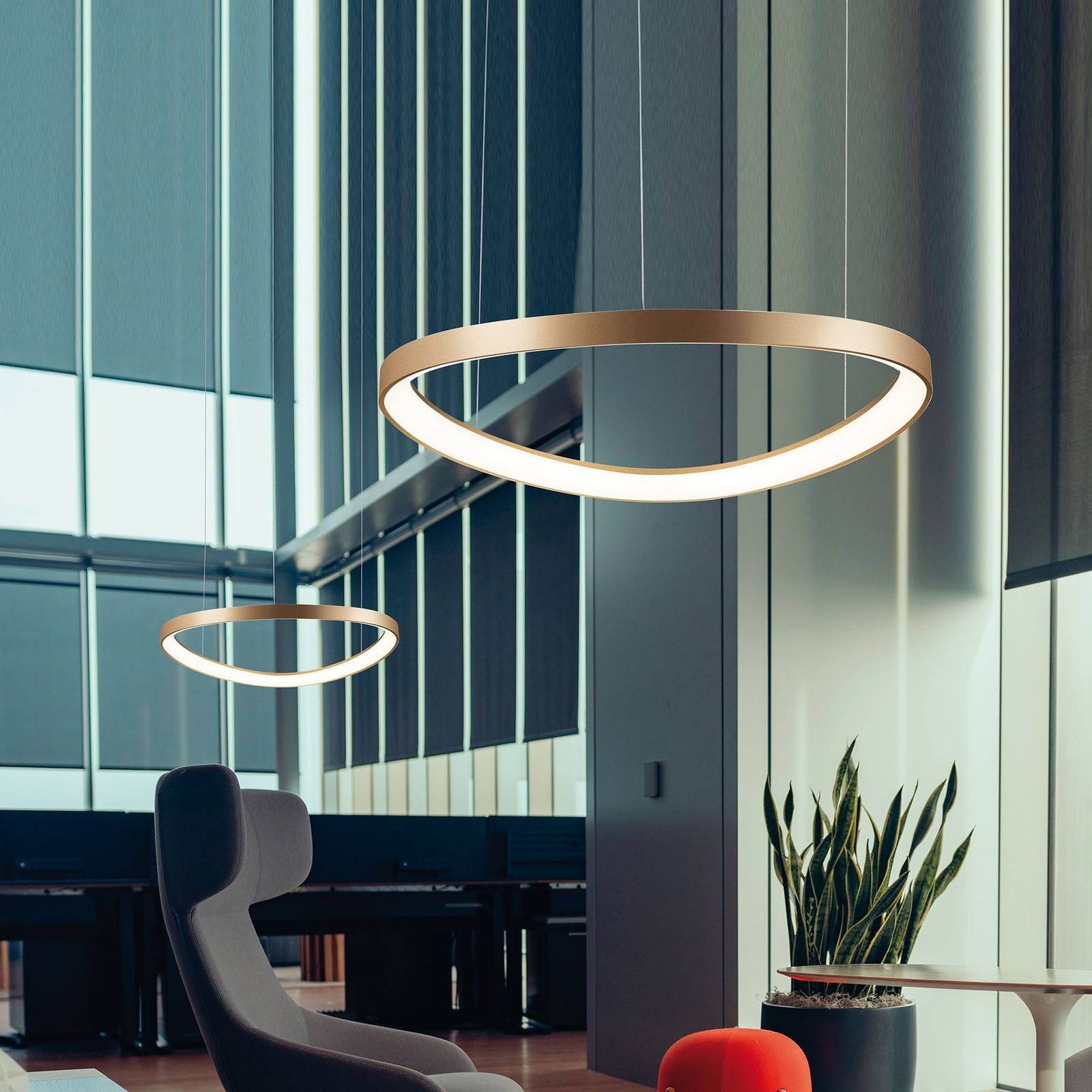 Viokef Závesné LED svietidlo Loop, zlaté, Ø 60 cm, Obývacia izba / jedáleň, hliník, 48W