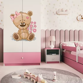 Dětská skříň Babydreams 90 cm méďa s kytičkami růžová