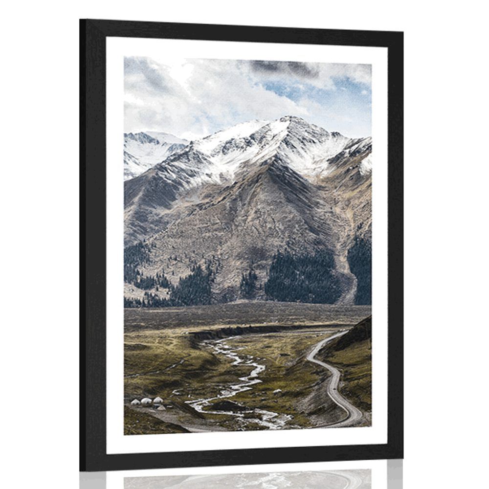 Plagát s paspartou nádherná horská panoráma - 60x90 black