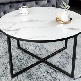 Dizajnový konferenčný stolík Latrisha 80 cm biely - vzor mramor