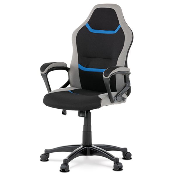 Autronic Kancelárska a herná stolička, poťah - modrá, sivá a čierna látka, hojdací mechanizmus - KA-L611 BLUE