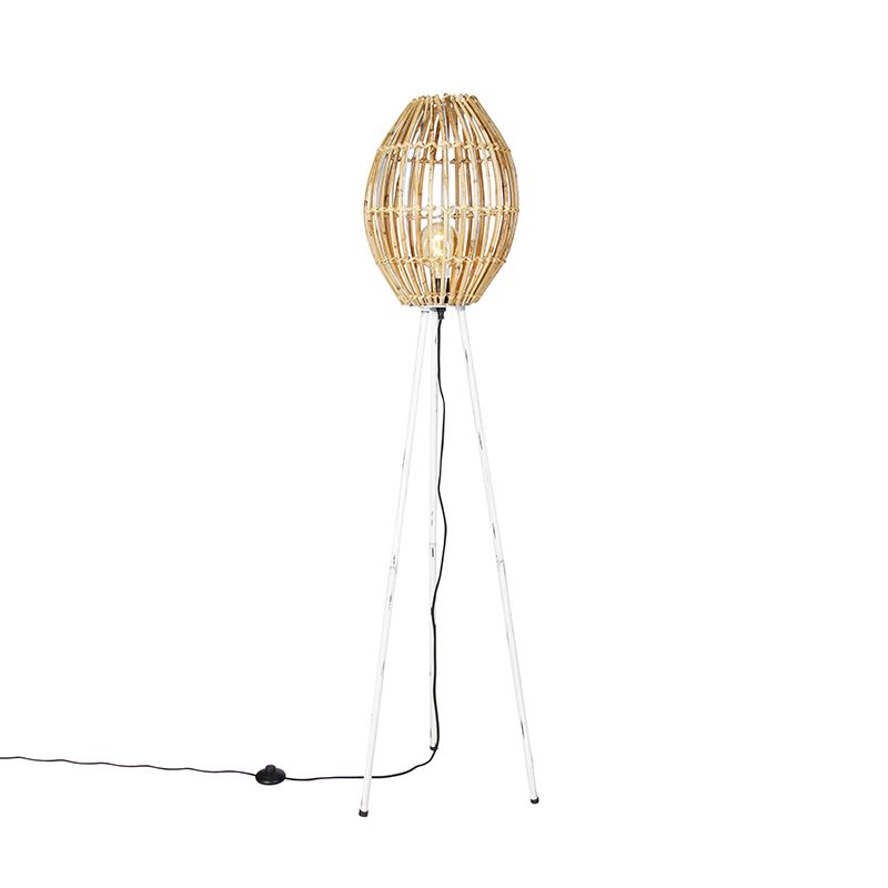 Vidiecka stojaca lampa statív bambus s bielou - Canna Capsule
