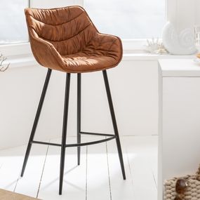 Estila Retro barová stolička Ima s hnedým čalúnením na čiernej konštrukcii 104cm