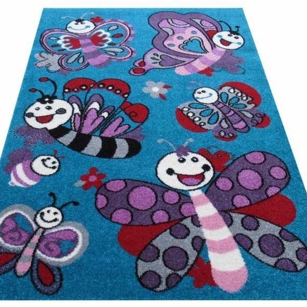 DomTextilu Detský tyrkysový koberec s kreslenými motýľmi 13068-157284