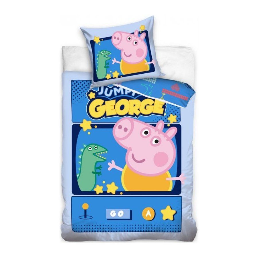 TipTrade (CZ) · Detské posteľné obliečky Prasiatko Peppa - motív George Jumping game - 100% bavlna - 70 x 90 cm + 140 x 200 cm