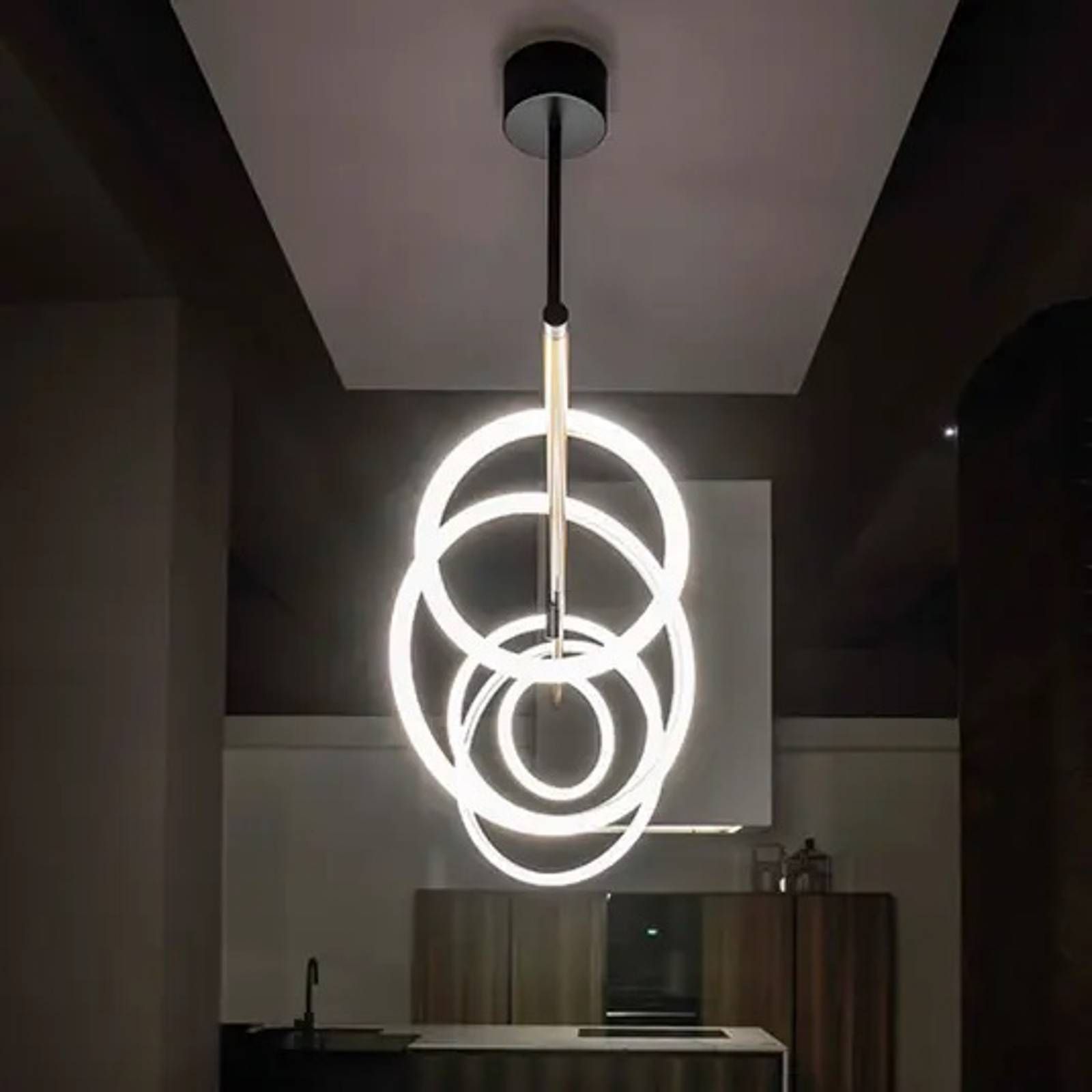 Marchetti Závesné LED svietidlo Ulaop, päť kruhov, biele, Obývacia izba / jedáleň, kov, plexisklo, P: 160 cm, L: 40 cm