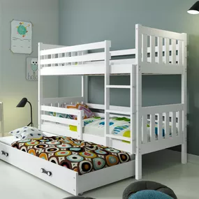 Poschodová posteľ s prístelkou CARINO 3 - 190x80cm - Biela - Biela