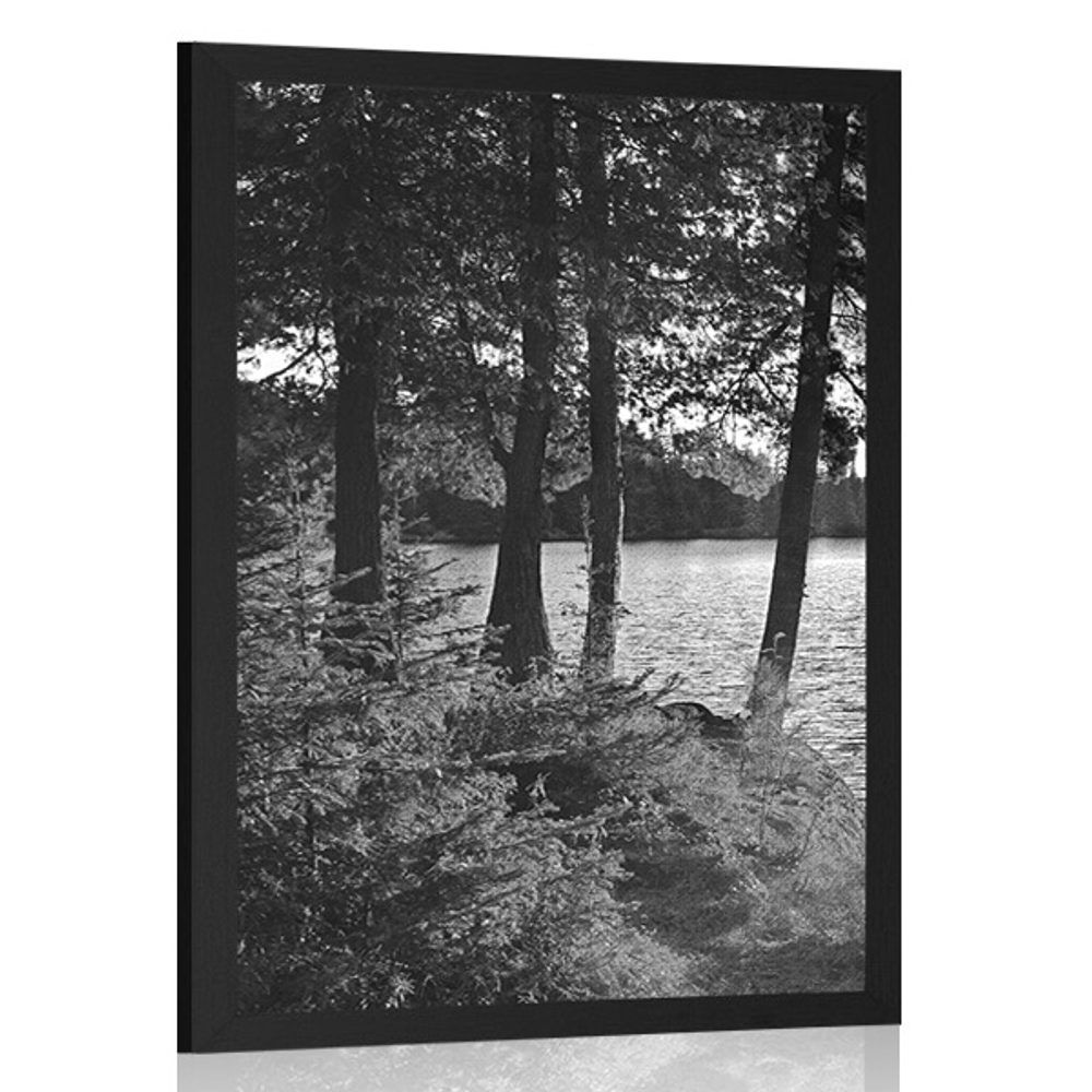 Plagát výhľad na jazero v čiernobielom - 40x60 black