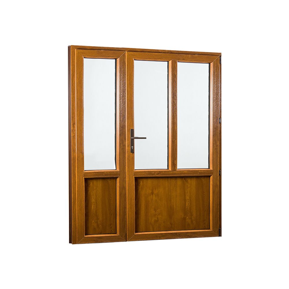 SKLADOVE-OKNA.sk Vedľajšie vchodové dvere dvojkrídlové, pravé, REHAU Smartline+, 1580 x 2080 mm, biela / zlatý dub