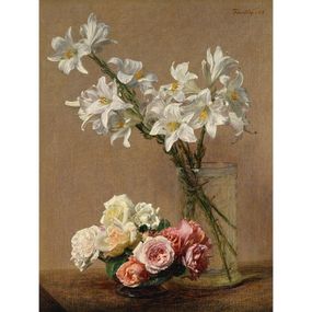 Reprodukcia obrazu Henri Fantin-Latour - Roses and Lilies, 45 × 60 cm