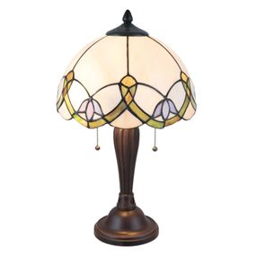 Clayre&Eef Stolná lampa 5918 s bielo-farebným štýlom Tiffany, Obývacia izba / jedáleň, sklo, polyrezín, E27, 40W, K: 50cm