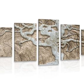 5-dielny obraz abstraktný strom na dreve v béžovom prevedení