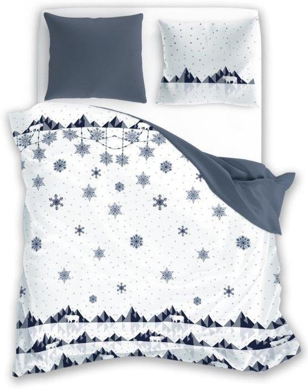 DomTextilu Krásne bielo modré obojstranné posteľné obliečky zasnežená krajina 3 časti: 1ks 160 cmx200 + 2ks 70 cmx80 Biela 34275-165784