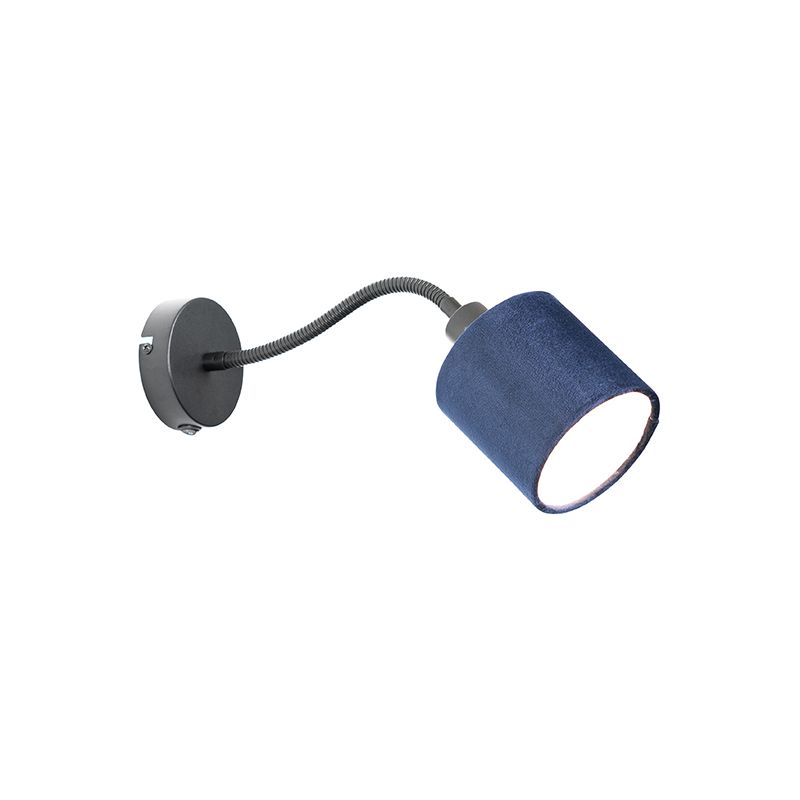 Nástenná lampa čierna s modrým tienidlom vypínača a ohybným ramenom - Merwe